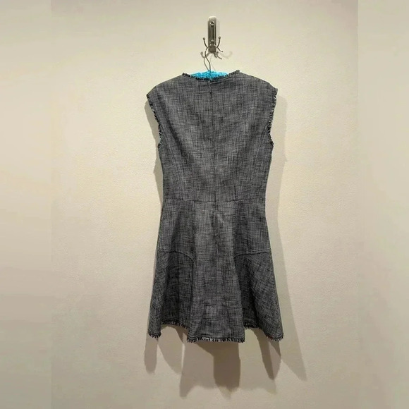 REBECCA TAYLOR Sleeveless Slub Suiting Dress in Grey Tweed / Size 6 / - Picture 5 of 10